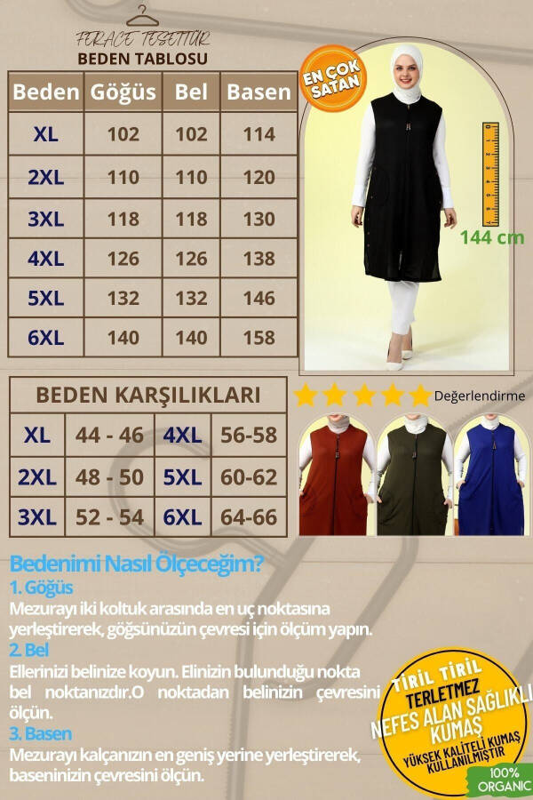 Black Long Summer Vest with Pockets and Zipper for Women's Modest Wear - 10