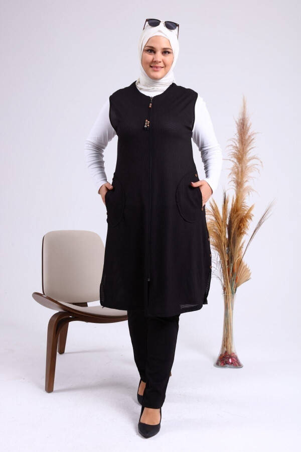 Black Long Summer Vest with Pockets and Zipper for Women's Modest Wear - 12