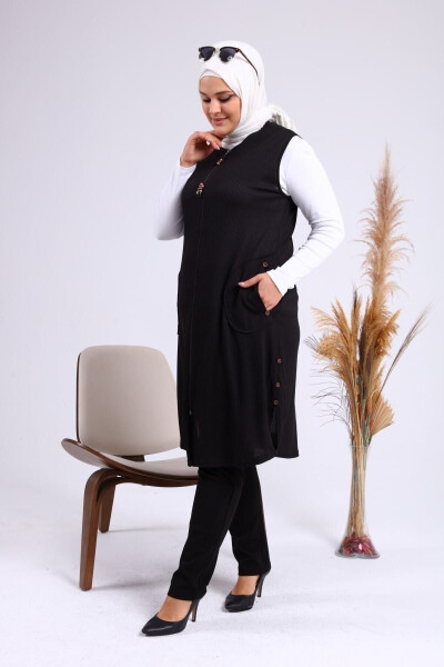 Black Long Summer Vest with Pockets and Zipper for Women's Modest Wear - 13