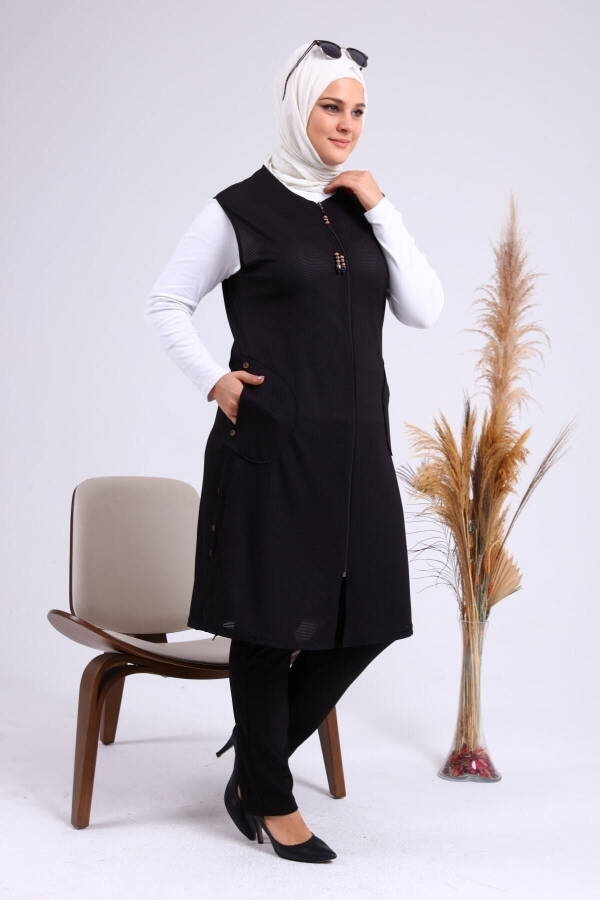 Black Long Summer Vest with Pockets and Zipper for Women's Modest Wear - 14