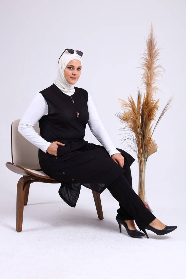 Black Long Summer Vest with Pockets and Zipper for Women's Modest Wear - 16