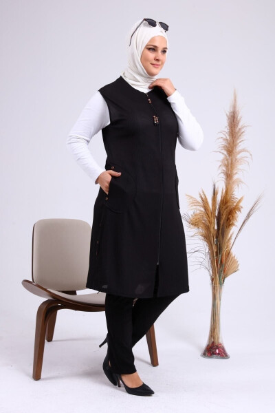 Black Long Summer Vest with Pockets and Zipper for Women's Modest Wear - 6