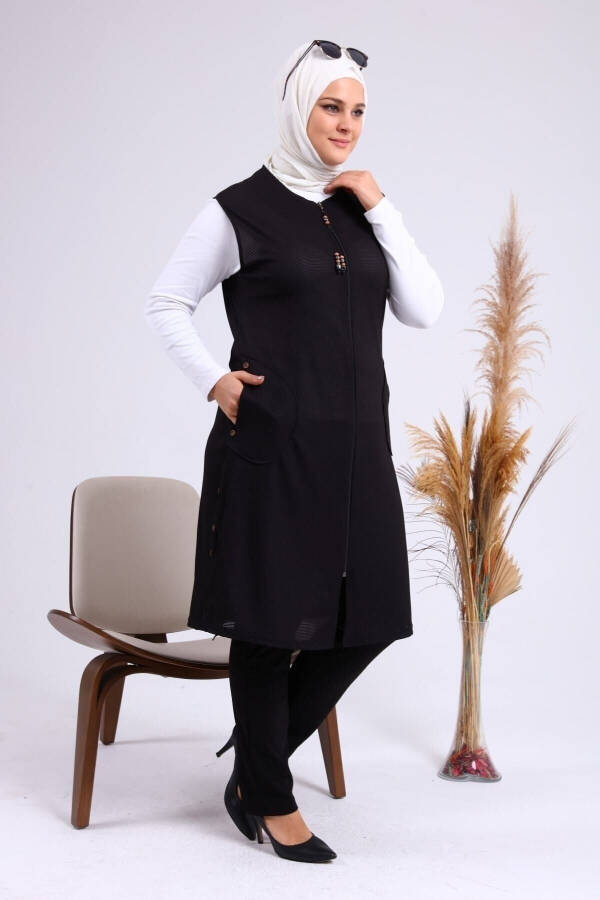 Black Long Summer Vest with Pockets and Zipper for Women's Modest Wear - 6