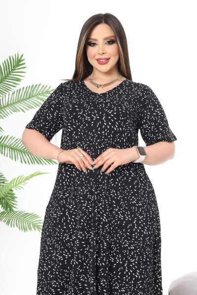 Black Lycra Viscose V-Neck Printed Plus Size Dress - 3