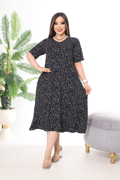 Black Lycra Viscose V-Neck Printed Plus Size Dress - 4