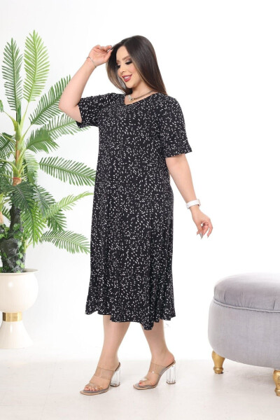 Black Lycra Viscose V-Neck Printed Plus Size Dress - 5