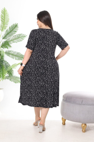 Black Lycra Viscose V-Neck Printed Plus Size Dress - 6