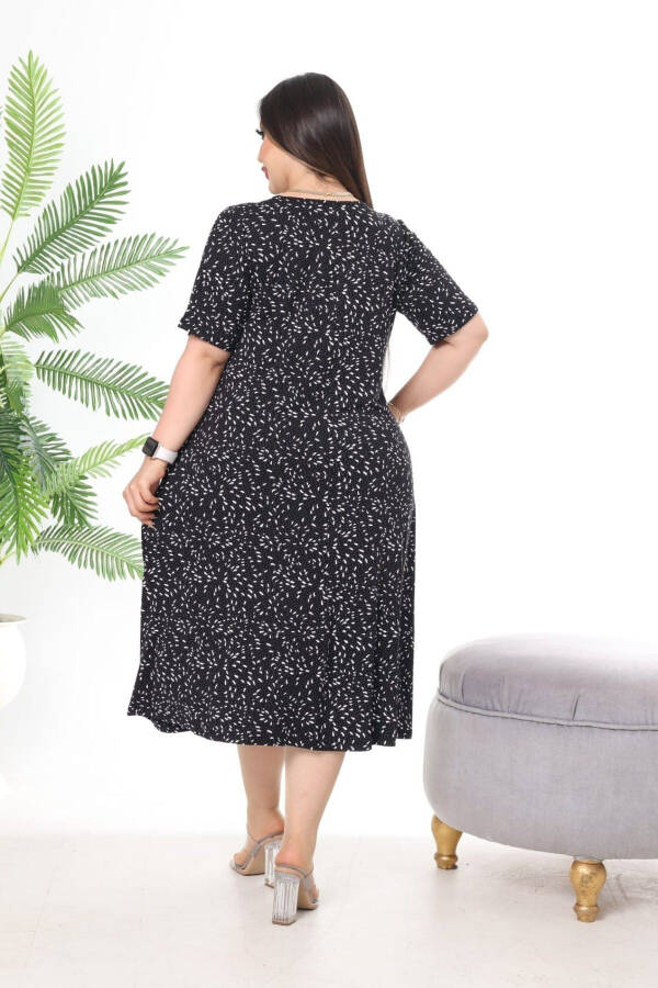 Black Lycra Viscose V-Neck Printed Plus Size Dress - 6