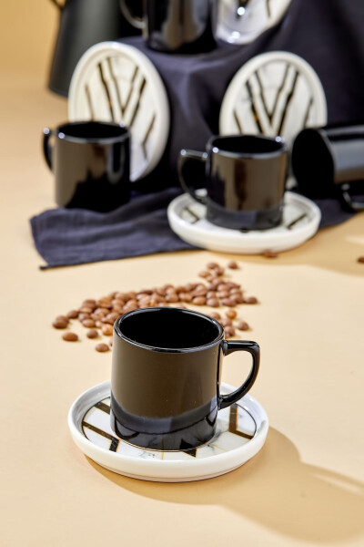 Black Marble Pattern 12 Piece Luxury Ceramic Coffee Cup Set, Turkish Coffee Cup - 12