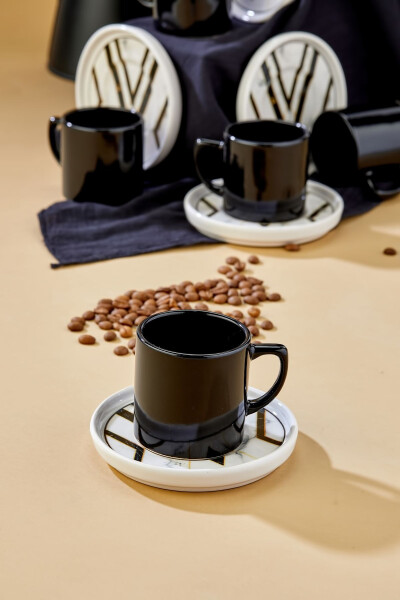 Black Marble Pattern 12 Piece Luxury Ceramic Coffee Cup Set, Turkish Coffee Cup - 13