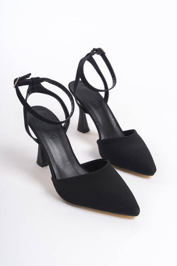 Black Matte Women's Heeled Shoes Pointed Toe Buckle - 13