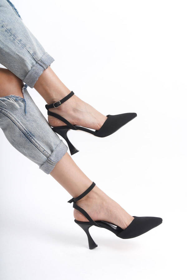 Black Matte Women's Heeled Shoes Pointed Toe Buckle - 8