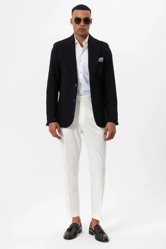 Black Men's Blazer Jacket with Pocket No Lining - Black - 4