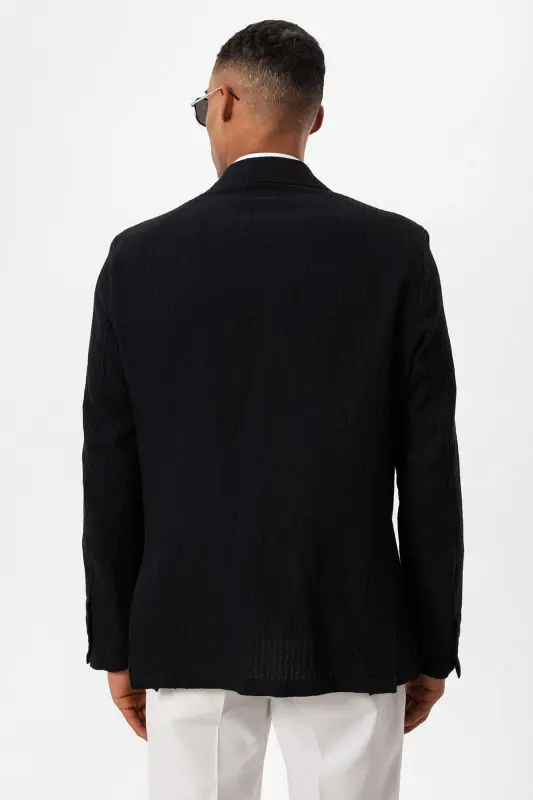 Black Men's Blazer Jacket with Pocket No Lining - Black - 7