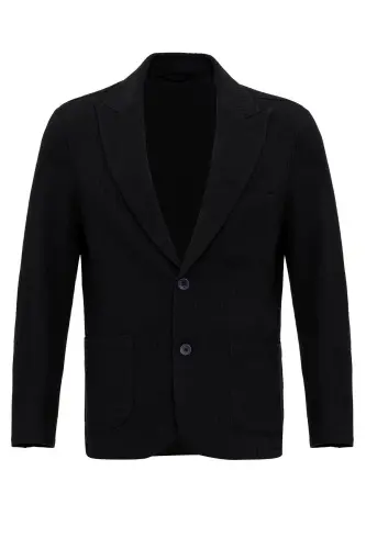 Black Men's Blazer Jacket with Pocket No Lining - Black - 8