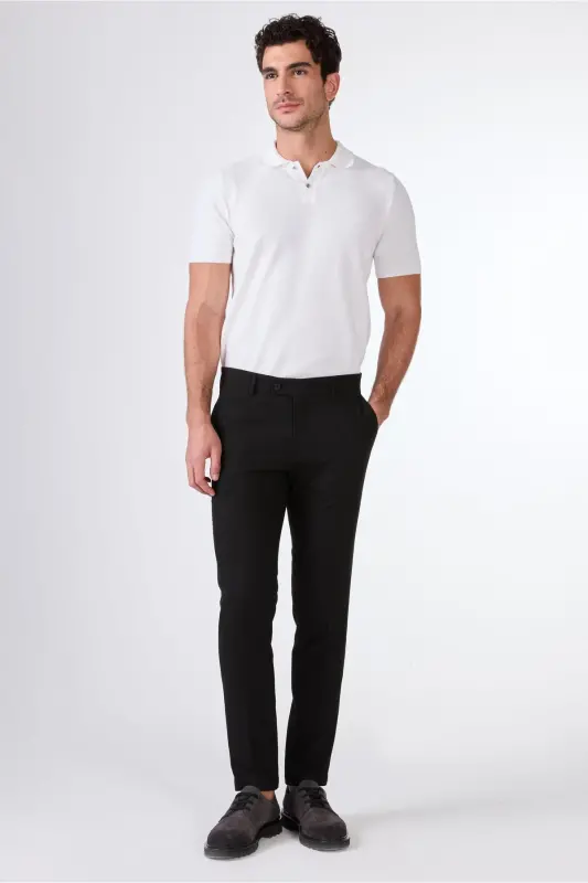 Black Men's Extra Slim Fit Melange Pattern Classic Pants - 103484 - 4