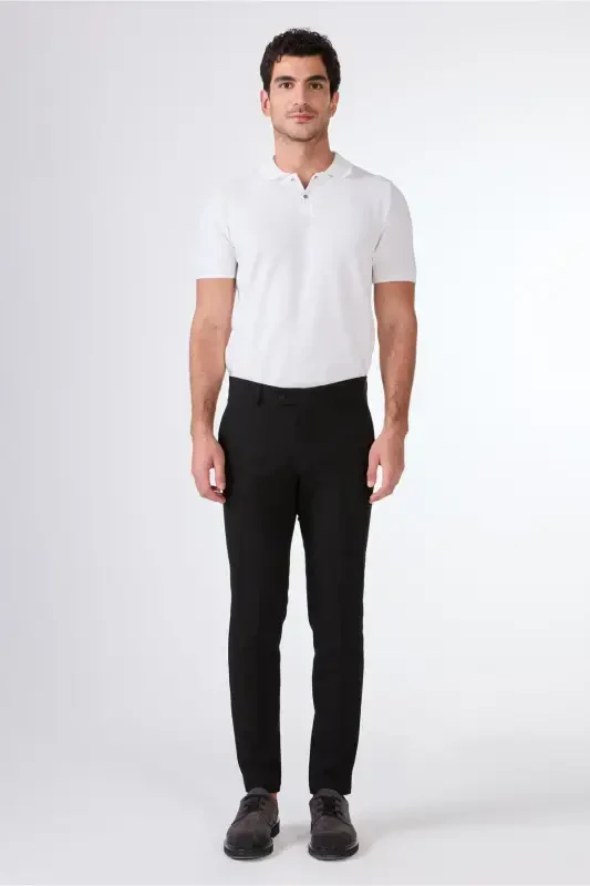 Black Men's Extra Slim Fit Melange Pattern Classic Pants - 103484 - DUFY