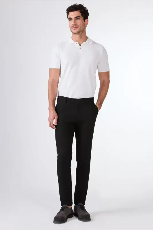 Black Men's Extra Slim Fit Melange Pattern Classic Pants - 103484 - 4