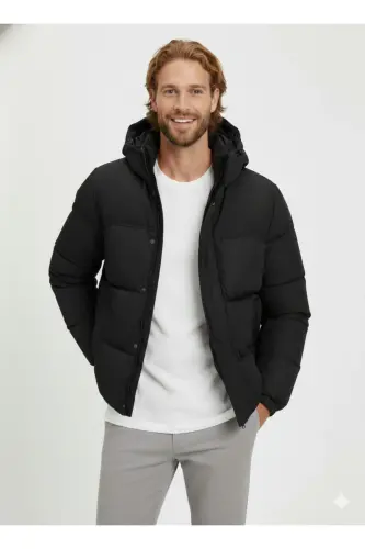 Black Men's Jacket 12256974_JJEBRADLEY PUFFER HOOD SN - 7