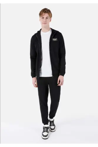 Black men's jacket with a hood and pockets. - 3