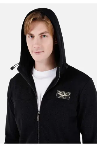 Black men's jacket with a hood and pockets. - 4