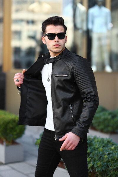 Black Men's Leather Jacket - 7