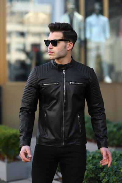 Black Men's Leather Jacket - 8