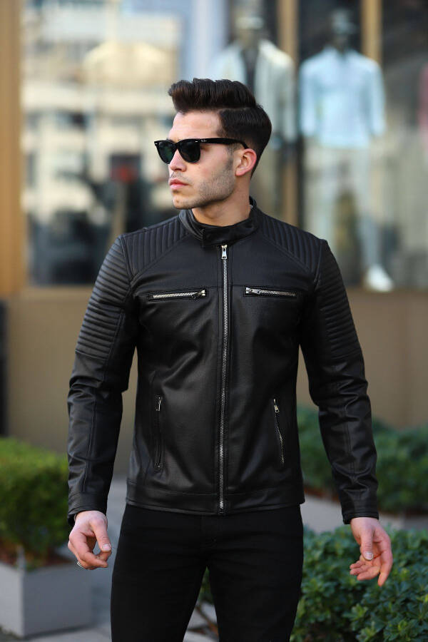 Black Men's Leather Jacket - 3