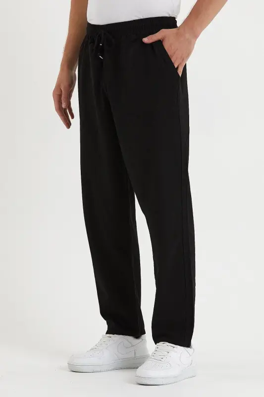 Black Men's Linen Trousers 1480-BLACK - 2