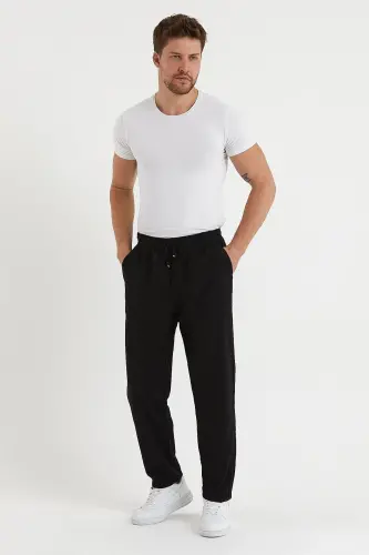 Black Men's Linen Trousers 1480-BLACK - 5
