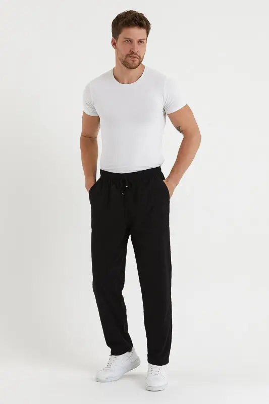 Black Men's Linen Trousers 1480-BLACK - 5