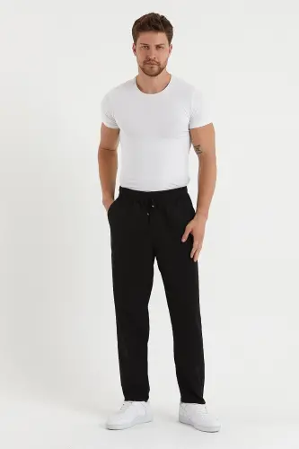 Black Men's Linen Trousers 1480-BLACK - 6