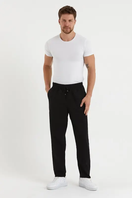 Black Men's Linen Trousers 1480-BLACK - 6