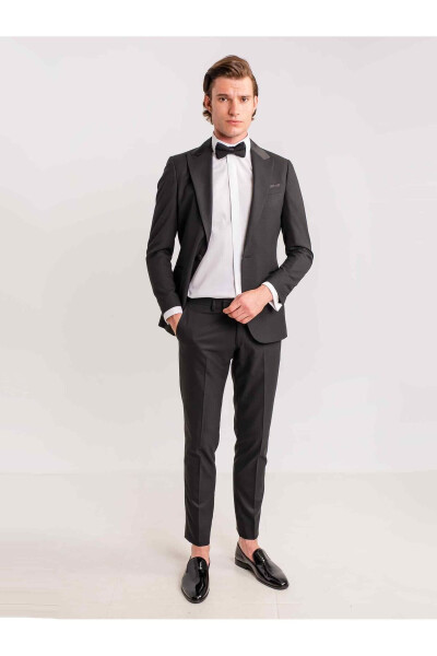 Black Men's Modern Fit Armoured Mono Lapel Tuxedo Suit - 61300 - 3