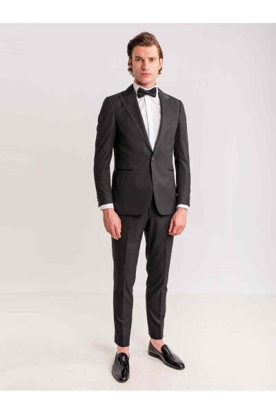 Black Men's Modern Fit Armoured Mono Lapel Tuxedo Suit - 61300 - 4