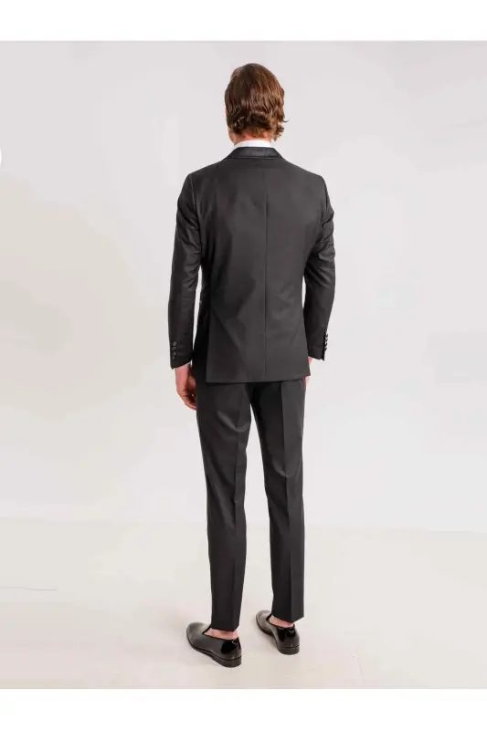 Black Men's Modern Fit Striped Shawl Collar Tuxedo Suit - 61335-BLACK - 5