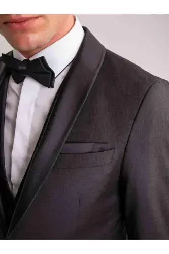 Black Men's Modern Fit Striped Shawl Collar Tuxedo Suit - 61335-BLACK - Modazone (1)