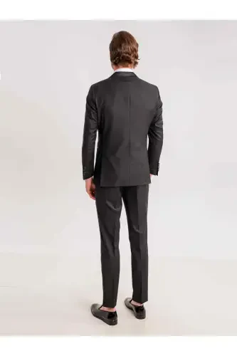 Black Men's Modern Fit Striped Shawl Collar Tuxedo Suit - 61335-BLACK - 5