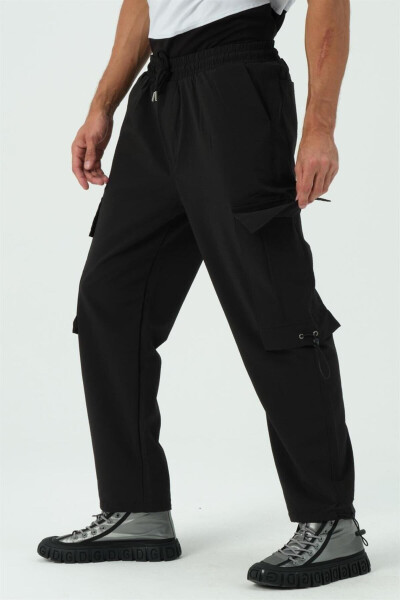 Black Men's Parachute Cargo Pocket Jogger Pants with Stopper - 9