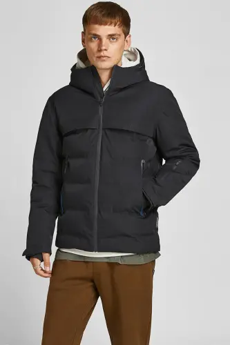 Black Men's Puffer Jacket 12225287_jcotarwın - 1