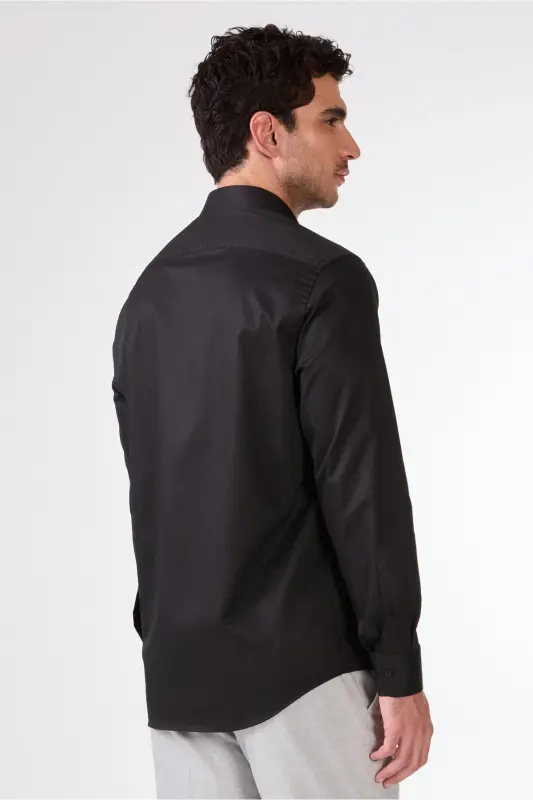 Black Men's Regular Fit Classic Collar Long Sleeve Shirt - 103139 - 4