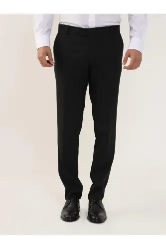 Black Men's Regular Fit Flat Front Classic Trousers - 103979 - 1