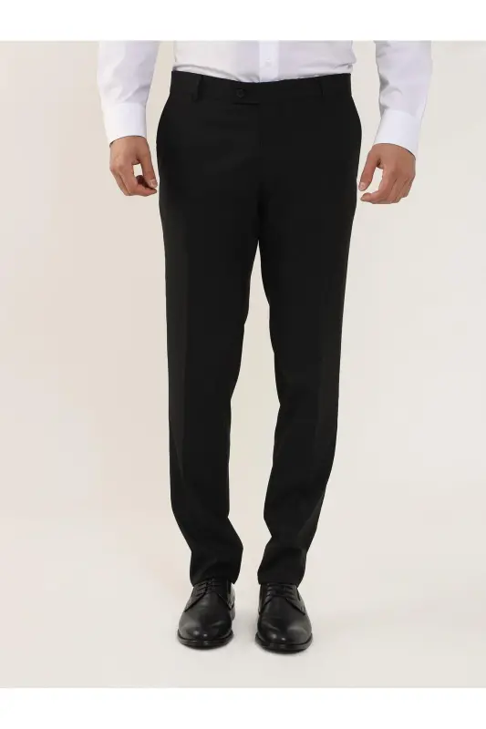 Black Men's Regular Fit Flat Front Classic Trousers - 103979 - DUFY