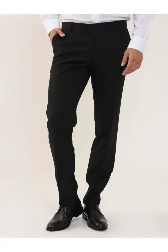 Black Men's Regular Fit Flat Front Classic Trousers - 103979 - DUFY (1)