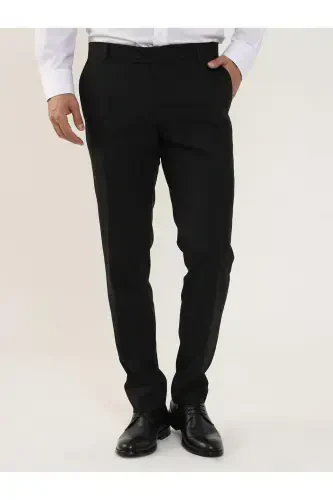 Black Men's Regular Fit Flat Front Classic Trousers - 103979 - 3