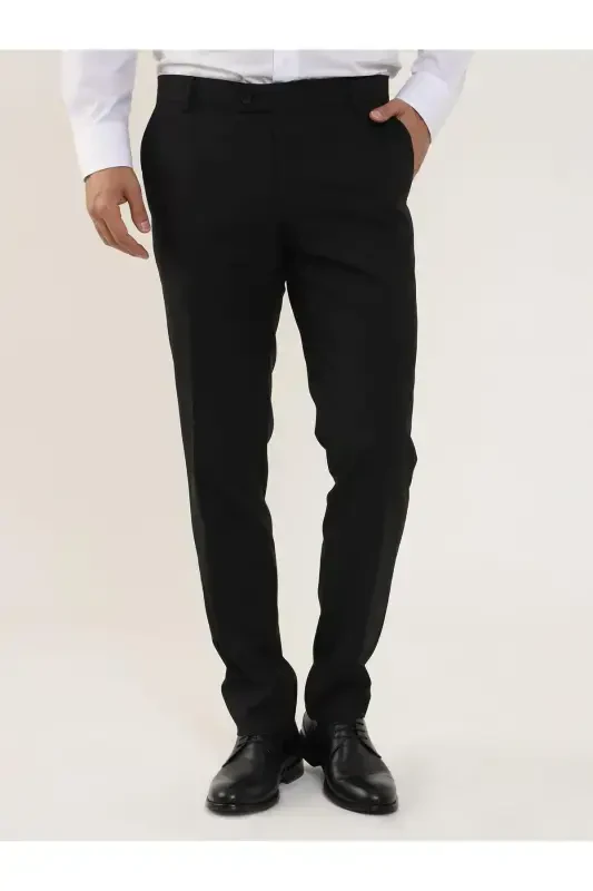 Black Men's Regular Fit Flat Front Classic Trousers - 103979 - 3