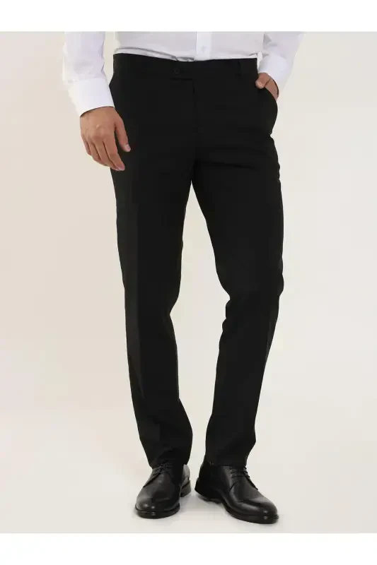Black Men's Regular Fit Flat Front Classic Trousers - 103979 - 4