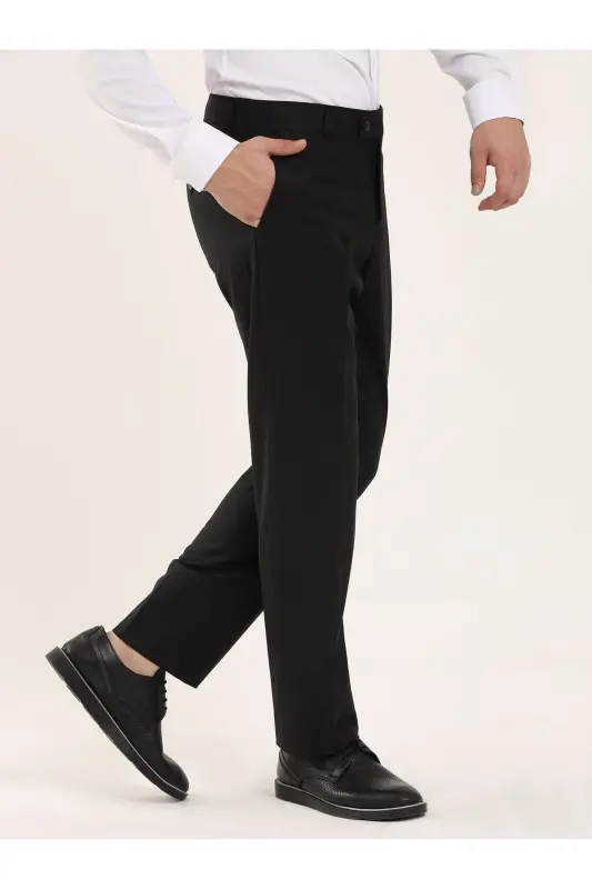 Black Men's Regular Fit Plain Classic Trousers - 97746 - 2