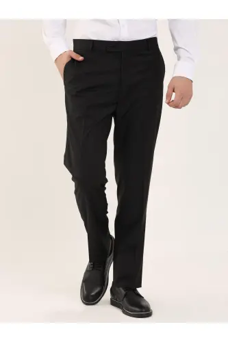 Black Men's Regular Fit Plain Classic Trousers - 97746 - 4