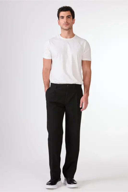 Black Men's Regular Fit Plain Classic Trousers - 98178 - DUFY